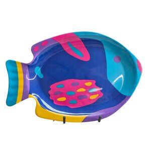 Colorful Fish Platter Hard Plastic Blue Pink 16" x 11"